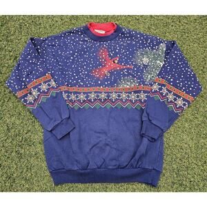 Vtg Artisans Cardinal Crewneck Sweatshirt Sz L-X All Over Print Bird Winter Snow